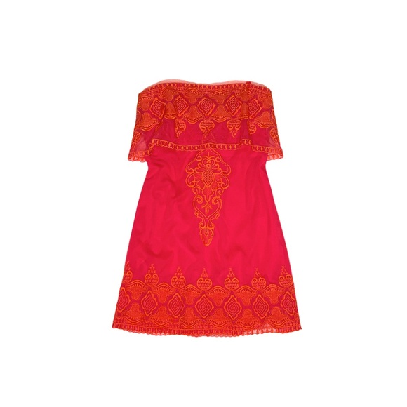 NWOT BCBGMaxAzria Mayela Ruby Red strapless chiffon dress - Picture 3 of 10